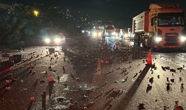Sebze ve meyve yüklü kamyonetle TIR çarpıştı