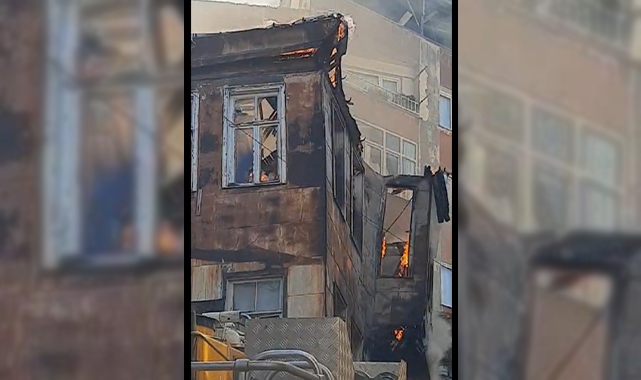 Yangın çıkan metruk bina çöktü