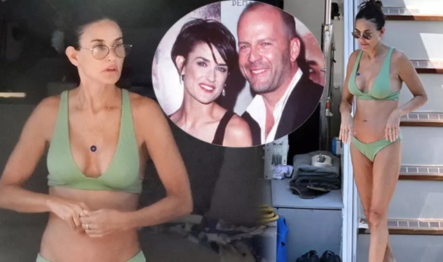 60 yaşındaki Demi Moore bikinili görüntüsüyle genç kızlara taş çıkardı!