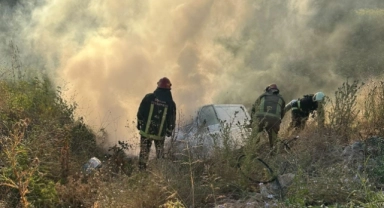 Bursa'da şarampole uçtu, alev topuna döndü! 2 yaralı
