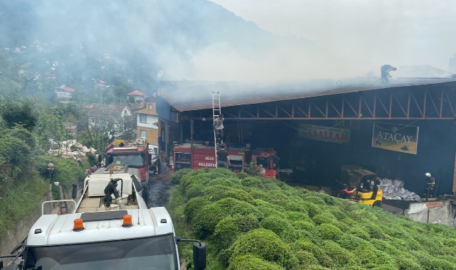 Çay fabrikasında korkutan yangın