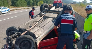 Takla atan otomobil devrildi!
