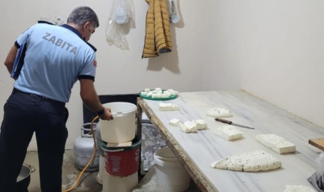 Peynir imalathanesinde mide bulandıran görüntü!