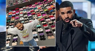 Rapçi Drake konserde kendisine fırlatılan iç çamaşırlarıyla poz verdi