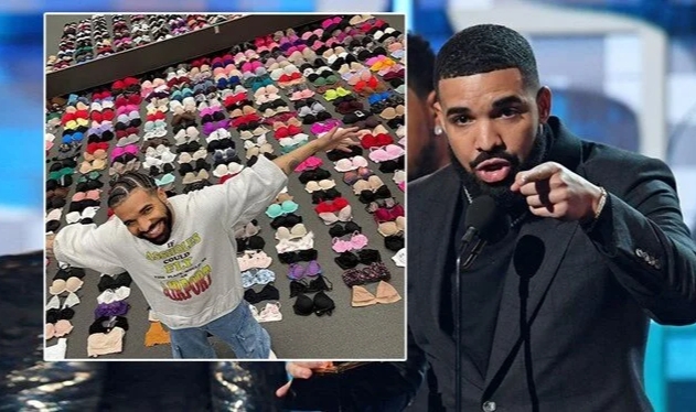 Rapçi Drake konserde kendisine fırlatılan iç çamaşırlarıyla poz verdi