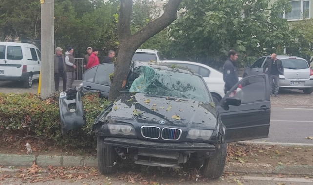 Ağaca çarpan araçta 2 yaralı