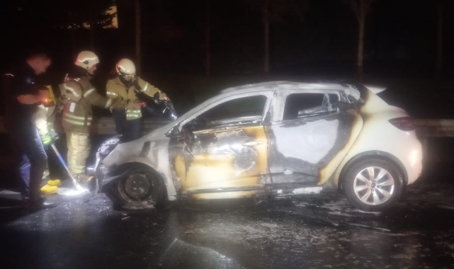 TEM'de seyir halindeki otomobil alev topuna döndü