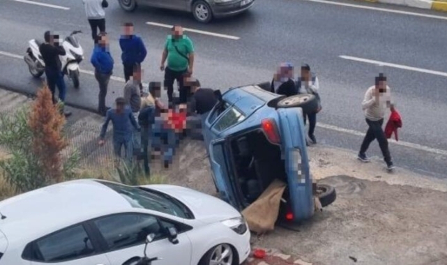 Milas’ta kontrolden çıkan otomobil takla attı