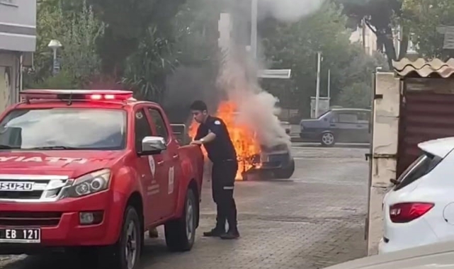 Milas’ta otomobil alev topuna döndü