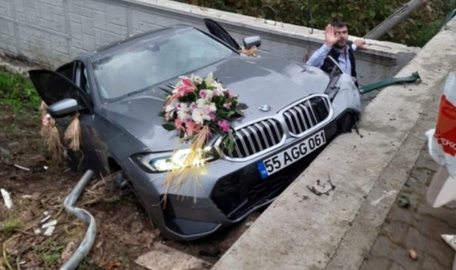 Samsun'da gelin arabası, boş araziye düştü!