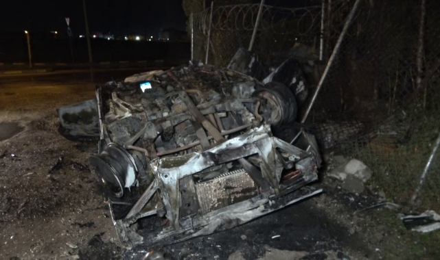 Bursa'da takla atıp alev topuna dönen araçtan sağ çıktı!