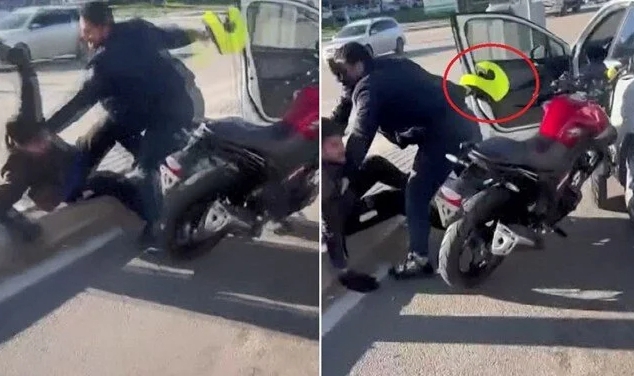 Motosikletliye kaskla saldıran sürücü tutuklandı
