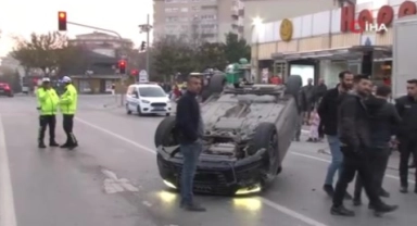 Polisten kaçmaya çalışan araç takla atarak ters döndü