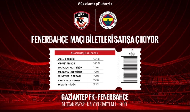 Gaziantep FK-Fenerbahçe maçı biletleri satışta