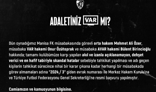 Kocaelispor hakemlerle ilgili TFF ve MHK'ye başvurdu