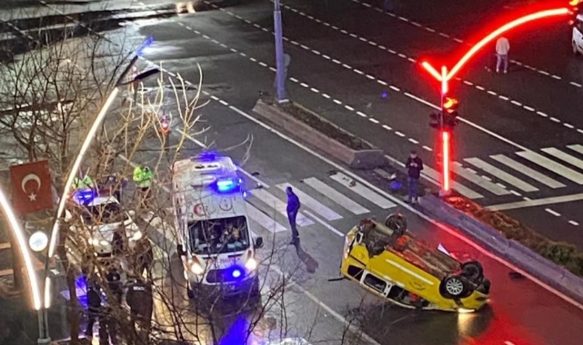 Takla atan araçtan yara almadan kurtuldu