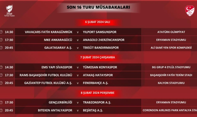 Türkiye Kupası Son 16 Turu programı açıklandı