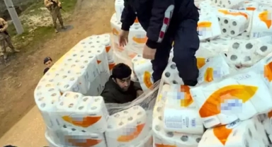 Havlu kolileri arasından 39 kaçak göçmen çıktı!