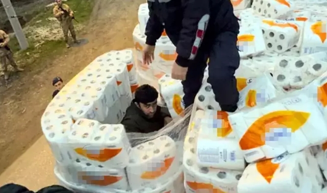 Havlu kolileri arasından 39 kaçak göçmen çıktı!