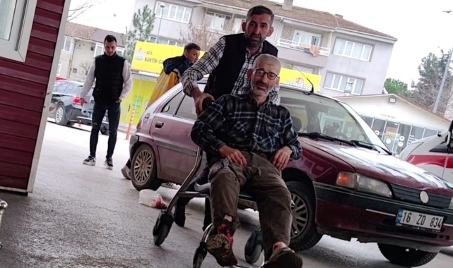 İnegöl'de odunu kesecekken bacağını kesti