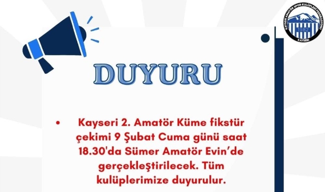 Kayseri’de 2. Küme fikstürü yarın çekilecek