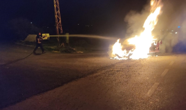 Hassa’da bir otomobilde yangın çıktı