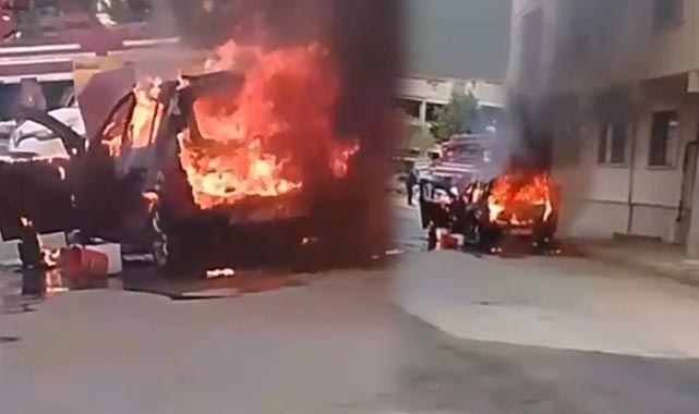 Gemlik'te park halindeki otomobil alev alev yandı