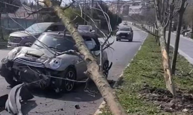 Refüje çarpan otomobil takla attı