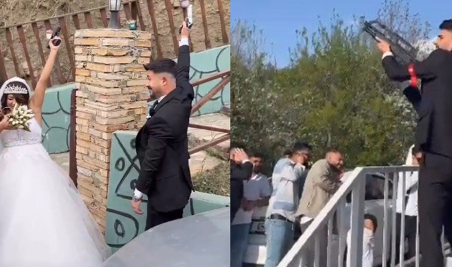 Gelin ve damat silahla ateş açtı