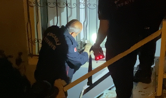 Pencere korkuluğuna sıkışan kediyi itfaiye kurtardı
