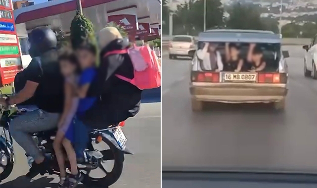 Bursa'da canlarını hiçe saydılar! Bagajda 3 kişi, motosiklette 4 kişi...
