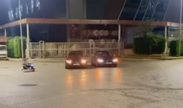 Bursa'da otomobilin ardından bisikletle de drift attı