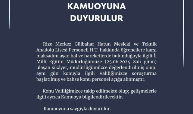 Kız meslek lisesindeki memura soruşturma açıldı