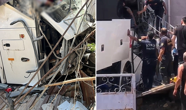 Kontrolden çıkan otobüs apartmanın zemin katına girdi