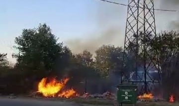 Kopan elektrik kablosu ağaçlık alanda yangın çıkardı