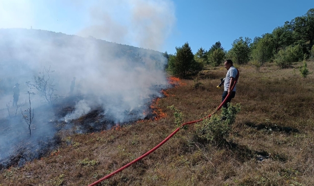 Mezarlıkta çıkan yangın ormana sıçramadan söndürüldü