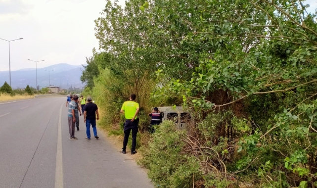 Yoldan çıkan ticari araç ağaca çarptı
