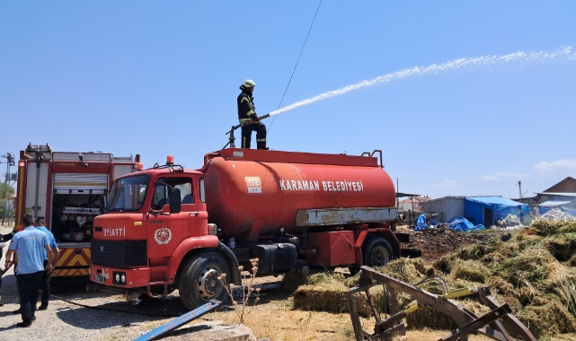 Karaman'da 400 saman balyası yanarak kül oldu