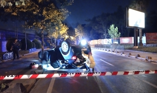 Kontrolden çıkan araç takla attı