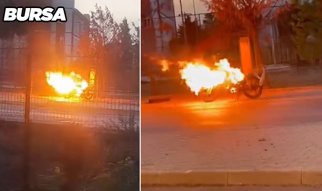 Bursa’da motosiklet alev alev yandı