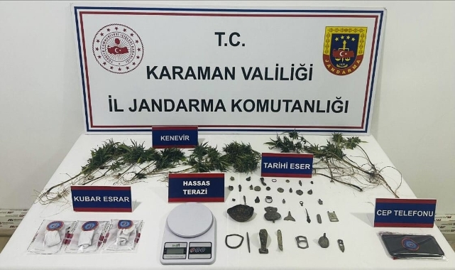 Jandarmadan tarihi eser ve uyuşturucu operasyonu