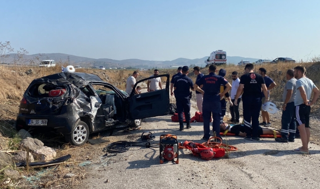 Otomobil yoldan çıkarak takla attı