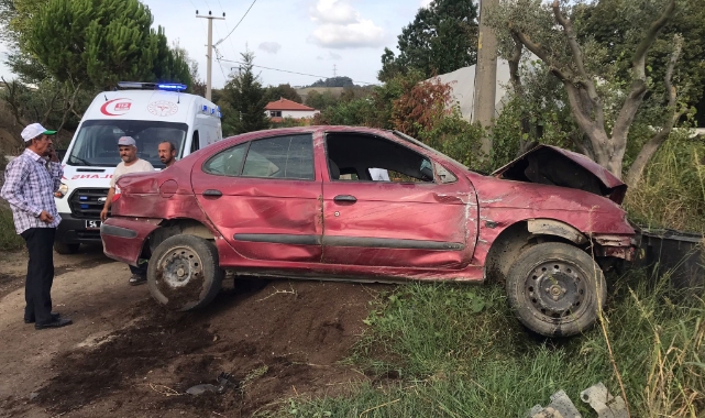 Yoldan çıkan araç fidanlığa uçtu