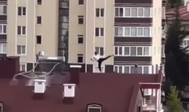 10 katlı binanın çatısında ilginç hareketler 