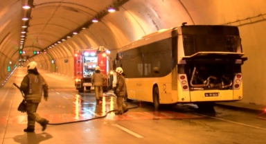 Bomonti Tüneli'nde korkutan otobüs yangını!