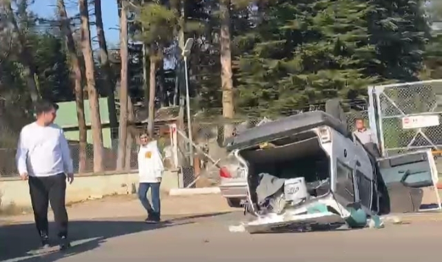 Bursa'da takla atan araçtan sağ çıktı