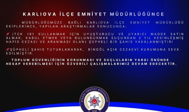 Bingöl’de kesinleşmiş hapis cezası bulunan zanlı yakalandı
