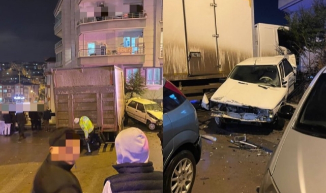 Mamak'ta freni boşalan kamyon 2 araca çarparak durabildi