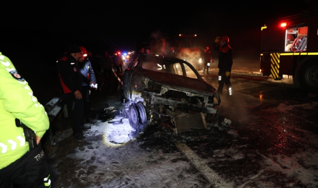 Nevşehir’de otomobil ile motosiklet çarpışarak yandı! 2 yaralı