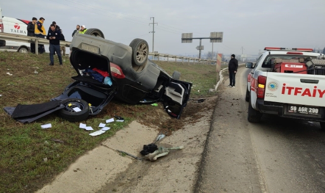 Tekirdağ’da otomobilin takla attığı kazada 2 kişi yaralandı